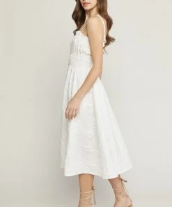 She She Boutique CLOTHING Tonal Floral Midi Dress - Off White