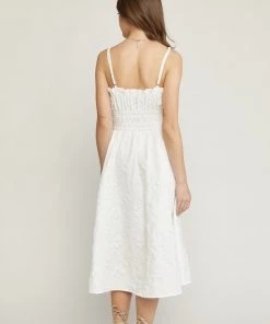 She She Boutique CLOTHING Tonal Floral Midi Dress - Off White