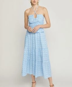 She She Boutique Floral Halter Dress - Blue