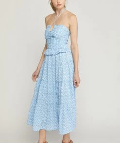She She Boutique Floral Halter Dress - Blue
