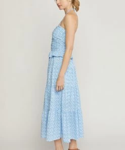 She She Boutique Floral Halter Dress - Blue