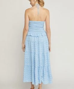 She She Boutique Floral Halter Dress - Blue