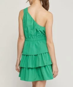 She She Boutique CLOTHING One Shoulder Dress - Green