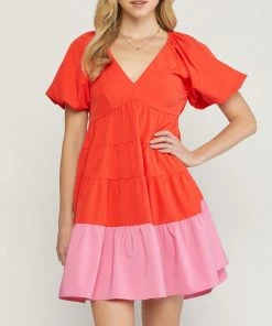 She She Boutique Color Block Dress - Red