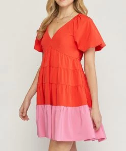 She She Boutique Color Block Dress - Red