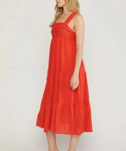 She She Boutique Tonal Checkered Midi Dress - White OR Red