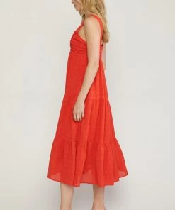 She She Boutique Tonal Checkered Midi Dress - White OR Red