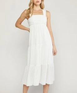 She She Boutique Tonal Checkered Midi Dress - White OR Red