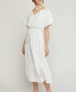 She She Boutique V-Neck Bubble Sleeve Dress - White