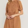 She She Boutique NEW ARRIVALS Denim Bubble Sleeve Dress - Cinnamon OR Ash Black
