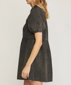 She She Boutique NEW ARRIVALS Denim Bubble Sleeve Dress - Cinnamon OR Ash Black
