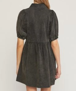 She She Boutique NEW ARRIVALS Denim Bubble Sleeve Dress - Cinnamon OR Ash Black