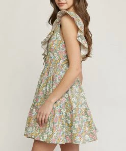 She She Boutique Floral V-Neck Dress - Blue CLOTHING