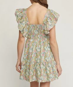 She She Boutique Floral V-Neck Dress - Blue CLOTHING