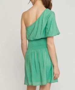 She She Boutique One Shoulder Dress With Smocked Waist - Green