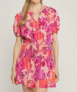 She She Boutique CLOTHING Floral Dress - Peach