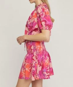 She She Boutique CLOTHING Floral Dress - Peach