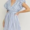 She She Boutique CLOTHING Striped V-Neck Dress - Blue