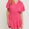 She She Boutique Smocked Waist Dress - Magenta CLOTHING