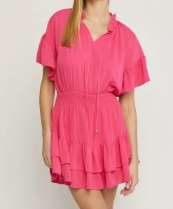 She She Boutique Smocked Waist Dress - Magenta CLOTHING