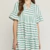 She She Boutique CLOTHING Stripe V-Neck Dress - Green OR Navy