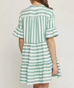 She She Boutique CLOTHING Stripe V-Neck Dress - Green OR Navy