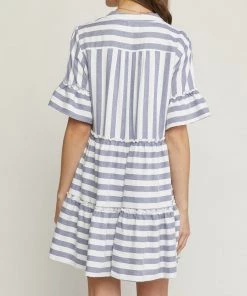 She She Boutique CLOTHING Stripe V-Neck Dress - Green OR Navy