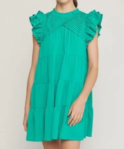 She She Boutique Pintuck Detail Dress- Green
