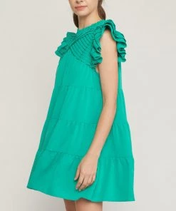 She She Boutique Pintuck Detail Dress- Green
