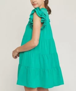 She She Boutique Pintuck Detail Dress- Green