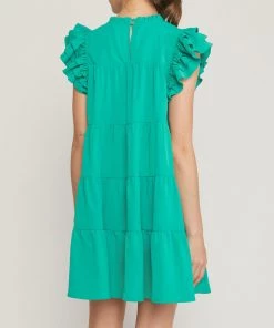 She She Boutique Pintuck Detail Dress- Green