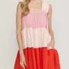 She She Boutique Color Block Tiered Dress - Red Combo