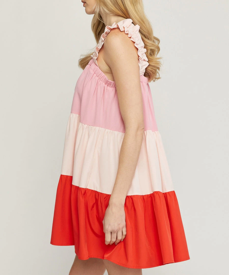 She She Boutique Color Block Tiered Dress - Red Combo 5 She She Boutique Color Block Tiered Dress - Red Combo