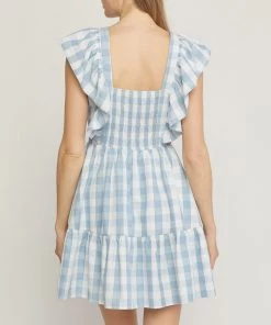 She She Boutique Gingham Print Dress - Blue