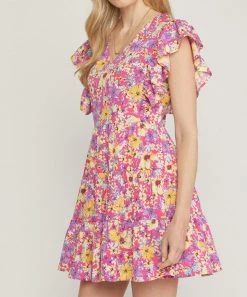 She She Boutique Floral Dress - Hot Pink CLOTHING