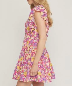 She She Boutique Floral Dress - Hot Pink CLOTHING