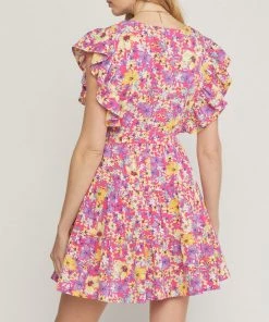 She She Boutique Floral Dress - Hot Pink CLOTHING