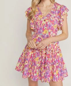 She She Boutique Floral Dress - Hot Pink CLOTHING