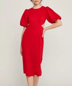 She She Boutique CLOTHING Open Back Midi Dress - Red