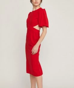 She She Boutique CLOTHING Open Back Midi Dress - Red