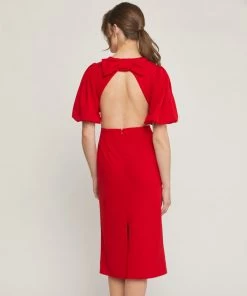She She Boutique CLOTHING Open Back Midi Dress - Red