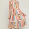 She She Boutique Striped Midi Dress- Pink Combo