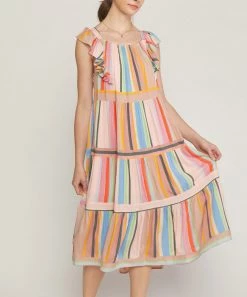 She She Boutique Striped Midi Dress- Pink Combo