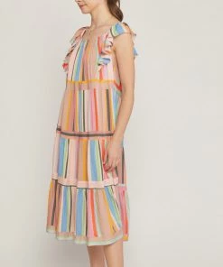 She She Boutique Striped Midi Dress- Pink Combo