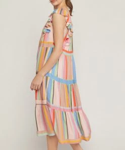 She She Boutique Striped Midi Dress- Pink Combo