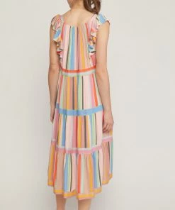 She She Boutique Striped Midi Dress- Pink Combo