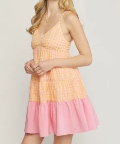 She She Boutique Gingham Dress - Pink CLOTHING