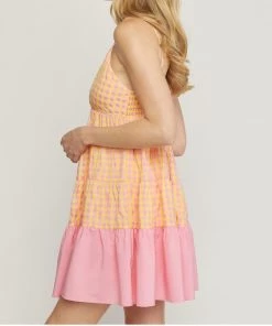 She She Boutique Gingham Dress - Pink CLOTHING