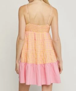 She She Boutique Gingham Dress - Pink CLOTHING
