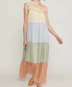 She She Boutique One-Shoulder Dress - Blue/Green